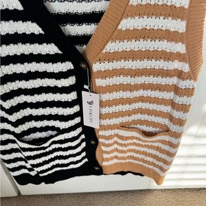 Black and Tan Cardigans with Striped Patterns